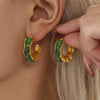 Wholesale Stainless Steel Crystal C Type Earrings Shiny Luxury Elegant Pvd Gold Plated Niche Geometric Style For Women