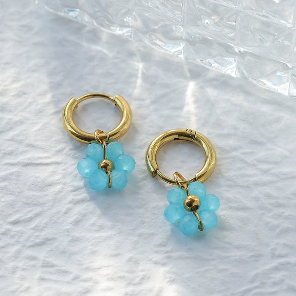 Wholesale Stainless Steel Crystal Flower Beaded Earrings With Electroplating Processing