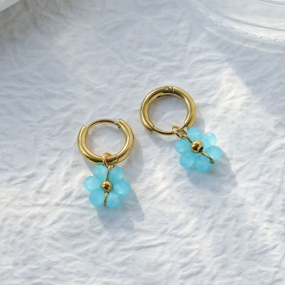 Wholesale Stainless Steel Crystal Flower Beaded Earrings With Electroplating Processing