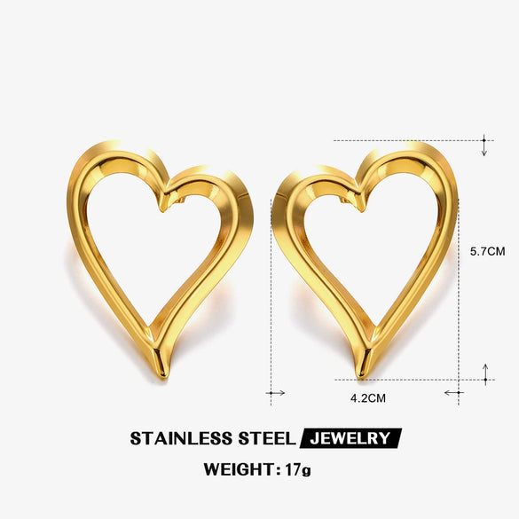 Wholesale Stainless Steel Cshaped And Loveshaped Exaggerated Hollow Electroplated Ladies Hiphop Style Earrings