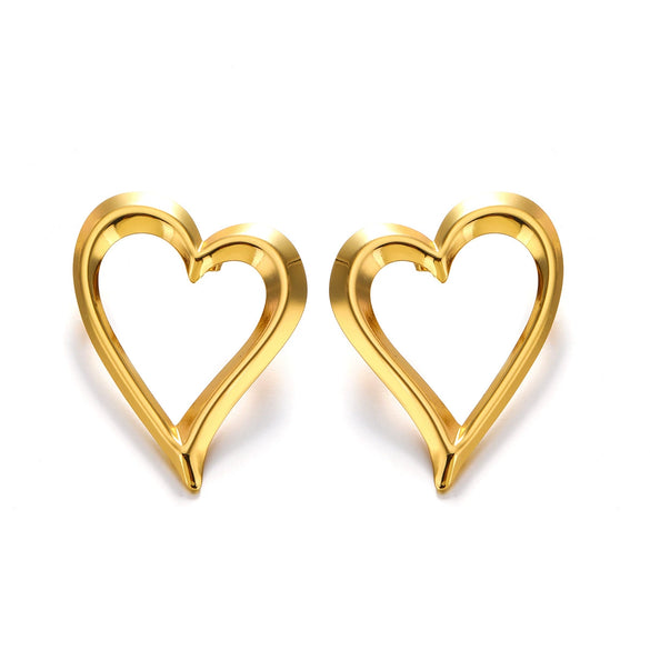 Wholesale Stainless Steel Cshaped And Loveshaped Exaggerated Hollow Electroplated Ladies Hiphop Style Earrings