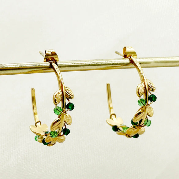 Wholesale Stainless Steel Cshaped Pearl Earrings With Geometric Pattern And Pastoral Style Electroplated