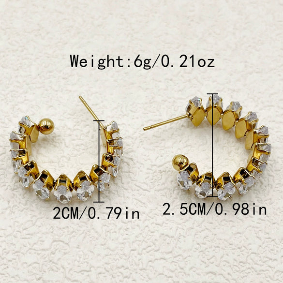 Wholesale Stainless Steel Cshaped Pearl Earrings With Geometric Pattern And Pastoral Style Electroplated