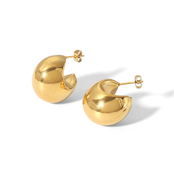 Wholesale Stainless Steel Cshaped Smooth Semicircular Moon Earrings For Women Electroplated Jewelry