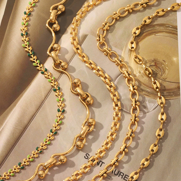 Wholesale Stainless Steel Cuban Chain Necklace With Geometric Design Pvd Vacuum Plated