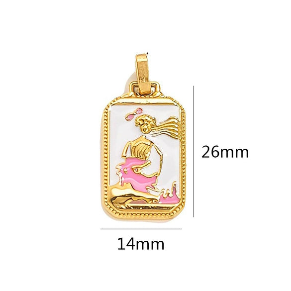 Wholesale Stainless Steel Cuboid Enamel Oil Tarot Pendant Jewelry Accessories With Vacuum Gold Plated Electroplating