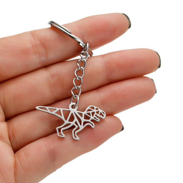 Wholesale Stainless Steel Cut Out Origami Cartoon Dinosaur Pendant Keychain With Electroplating And Small Animal Patterns