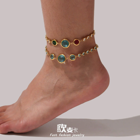 Wholesale Stainless Steel Czech Glass Geometric Anklet For Women Simple Style Luxury Foot Accessories