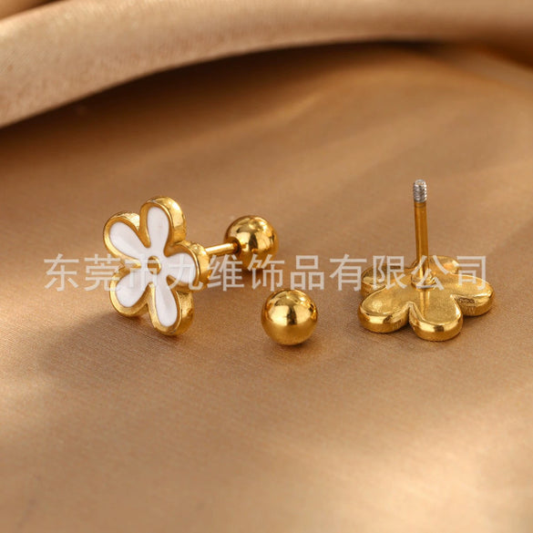 Wholesale Stainless Steel Daisy Flower Earrings Electroplated Minimalist Style For Women