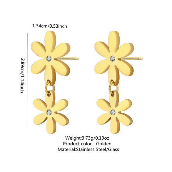 Wholesale Stainless Steel Daisy Flower Jewelry Set 18K Gold Plated For Women