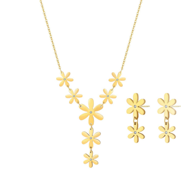 Wholesale Stainless Steel Daisy Flower Jewelry Set 18K Gold Plated For Women