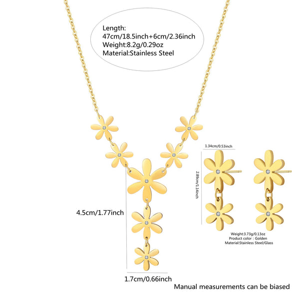 Wholesale Stainless Steel Daisy Flower Jewelry Set 18K Gold Plated For Women