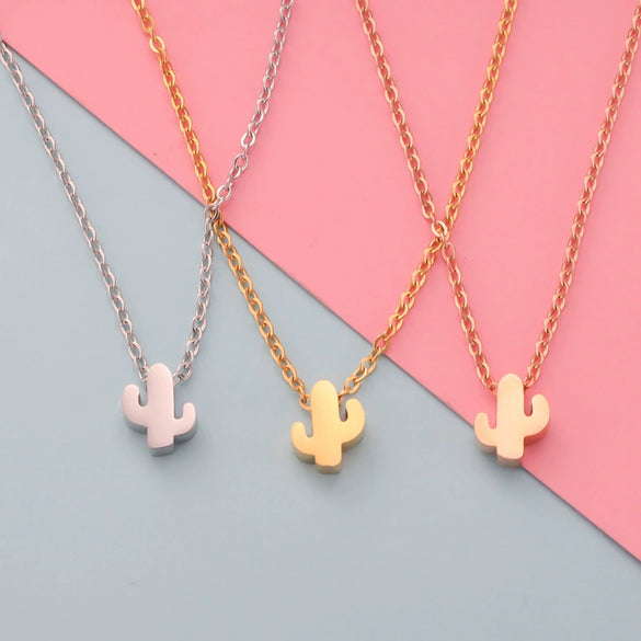 Wholesale Stainless Steel Desert Cactus Pendant Necklace With Mirror Polishing