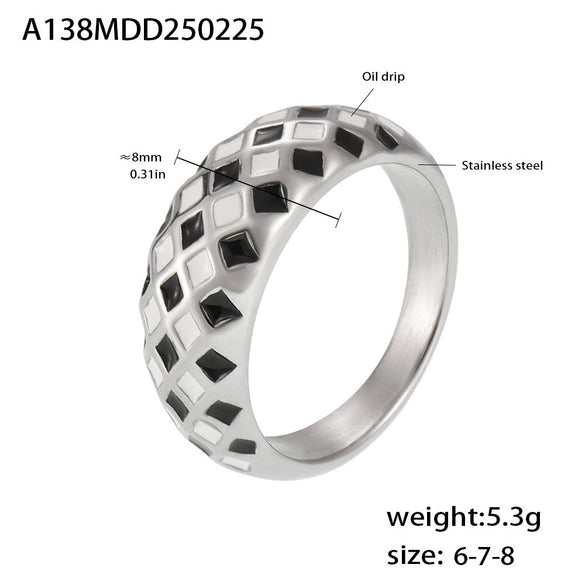 Wholesale 316L Stainless Steel Diamond Checkerboard Rhombus Ring With Electroplating For Women Simple Design