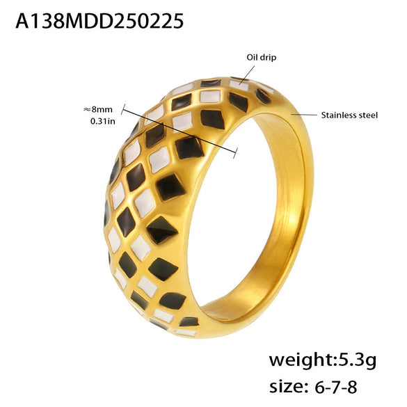 Wholesale 316L Stainless Steel Diamond Checkerboard Rhombus Ring With Electroplating For Women Simple Design