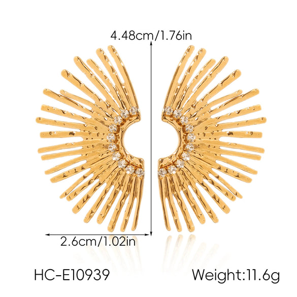 Wholesale Stainless Steel Diamondencrusted Geometric Fanshaped Pendant Necklace And Earrings For Women