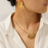 Wholesale Stainless Steel Diamondencrusted Geometric Fanshaped Pendant Necklace And Earrings For Women