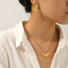 Wholesale Stainless Steel Diamondencrusted Geometric Fanshaped Pendant Necklace And Earrings For Women