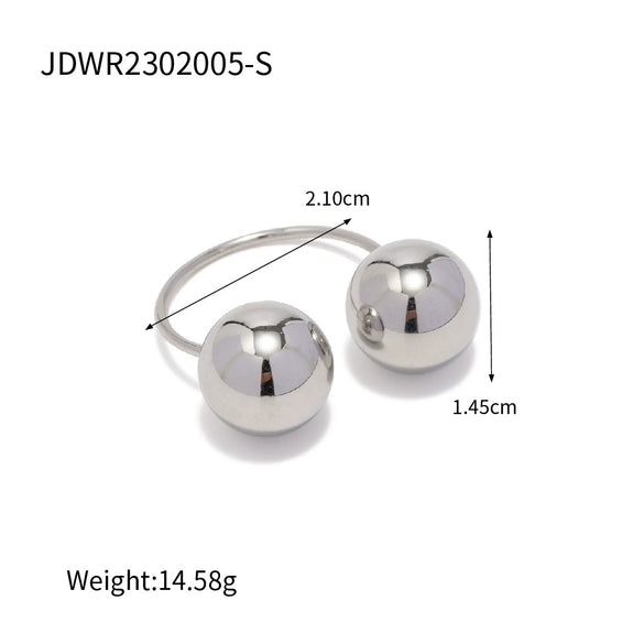 Wholesale Stainless Steel Double Ball Opening Ring Jewelry With Geometric Design And Electroplating For Women