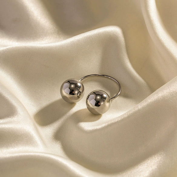Wholesale Stainless Steel Double Ball Opening Ring Jewelry With Geometric Design And Electroplating For Women