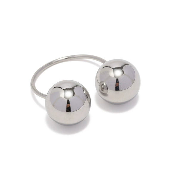 Wholesale Stainless Steel Double Ball Opening Ring Jewelry With Geometric Design And Electroplating For Women
