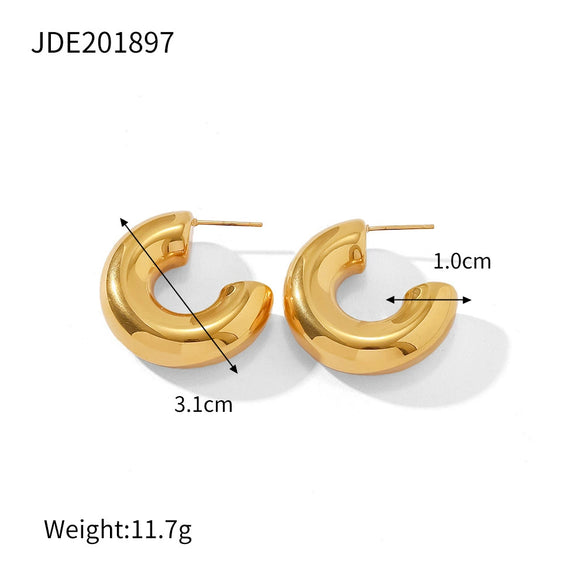 Wholesale Stainless Steel Double C Earrings With Geometric Style And Electroplating For Women
