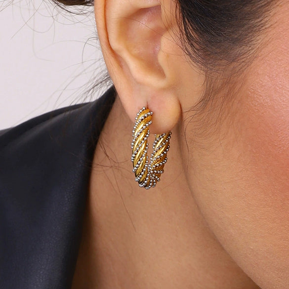 Wholesale Stainless Steel Double C Geometric Earrings With Electroplating For Women