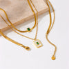 Wholesale Stainless Steel Double Chain Square Green Rhinestone Inlaid Pendant Necklace With Electroplating For Women