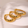 Wholesale Stainless Steel Double Layer Green Zircon Ring Tail Ring With Geometric Pattern Light Luxury Style Electroplated