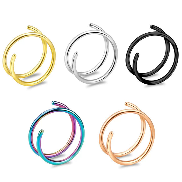 Wholesale Stainless Steel Double Layer Perforated Spiral Nose Ring With Geometric Design Electroplated Jewelry For Unisex