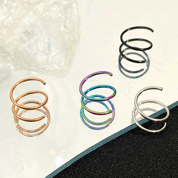 Wholesale Stainless Steel Double Layer Perforated Spiral Nose Ring With Geometric Design Electroplated Jewelry For Unisex