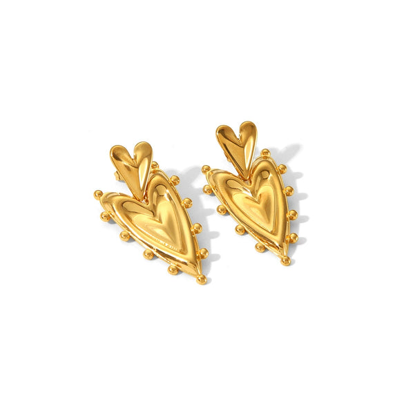 Wholesale Stainless Steel Double Peach Heart Irregular Earrings With Pvd Vacuum Real Gold Electroplating For Women