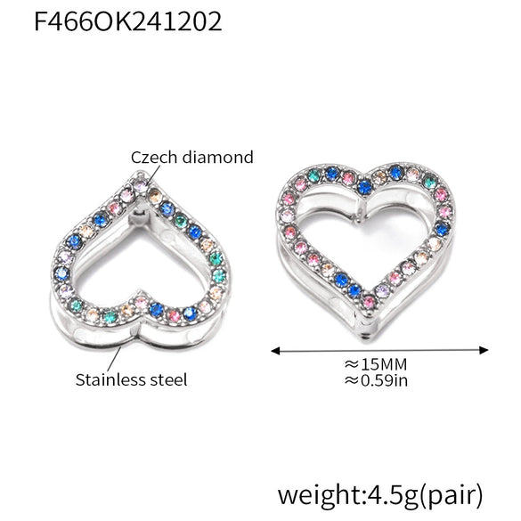 Wholesale Stainless Steel Double Sided Love Color Zircon Earrings With Hand Inlaid Buckle Design Geometric Pattern Electroplating Treatment Light Luxury And Niche Style For Women