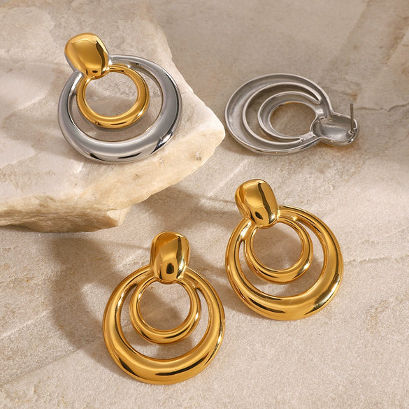 Wholesale Stainless Steel Doublelayer Hollow Geometric Earrings For Women Simple Style With Electroplating