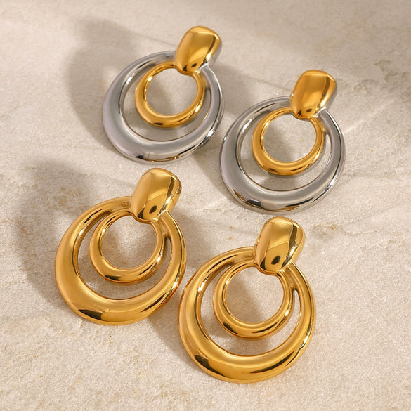 Wholesale Stainless Steel Doublelayer Hollow Geometric Earrings For Women Simple Style With Electroplating