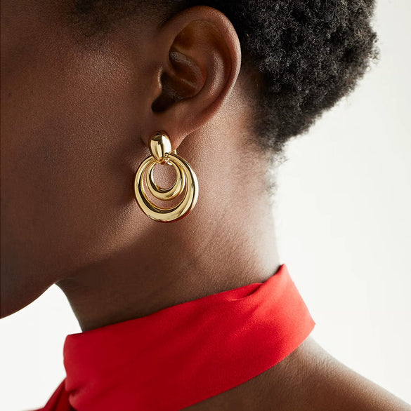 Wholesale Stainless Steel Doublelayer Hollow Geometric Earrings For Women Simple Style With Electroplating