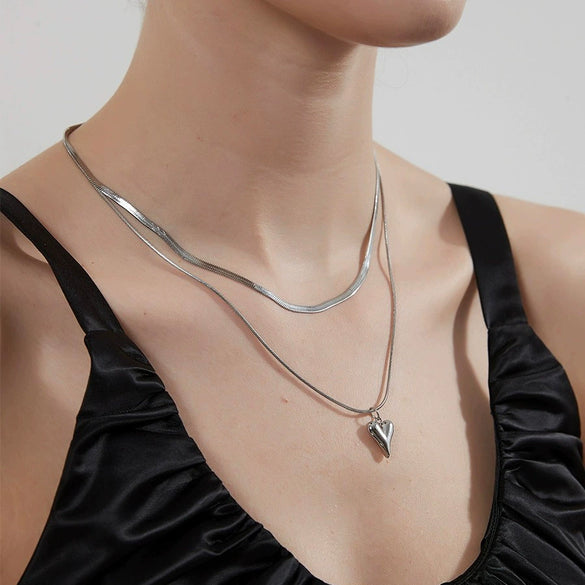 Wholesale Stainless Steel Doublelayer Love Peach Heart Necklace Electroplated Unisex Simple Elegant Jewelry
