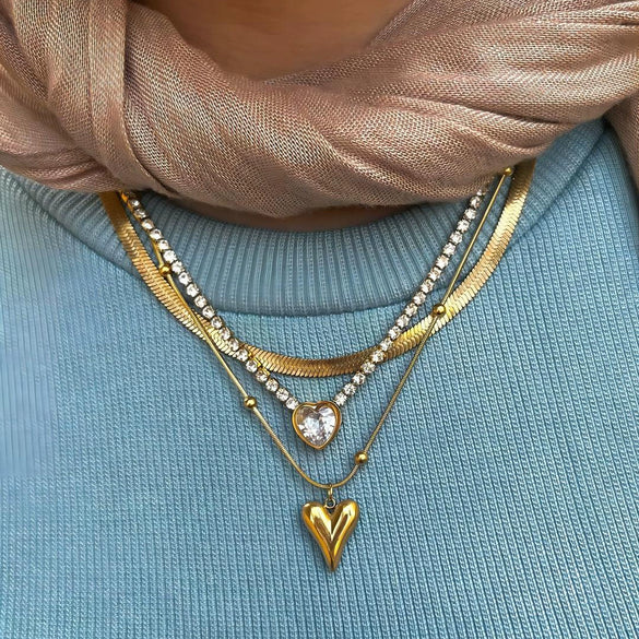 Wholesale Stainless Steel Doublelayer Love Peach Heart Necklace With Snake Bone Chain And Electroplating Treatment
