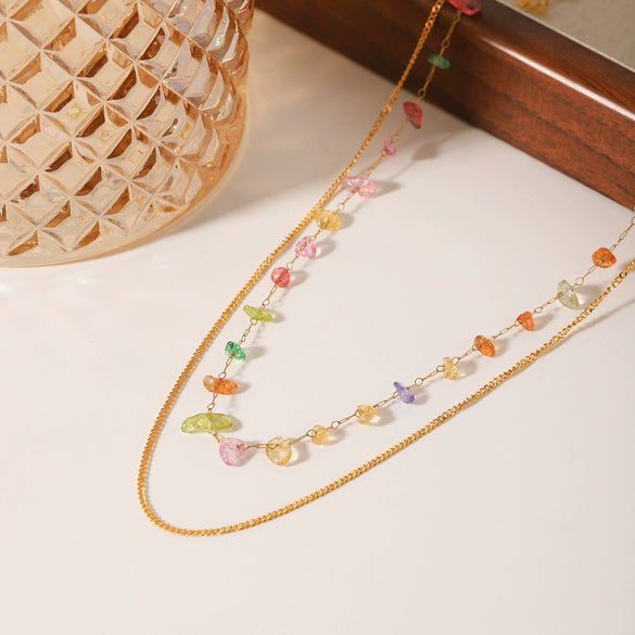 Wholesale Stainless Steel Doublelayer Necklace With Geometric Pattern Electroplating For Women