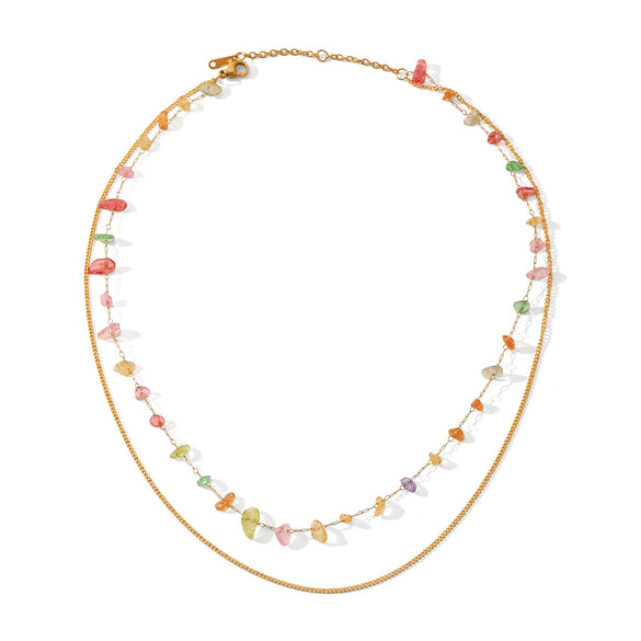 Wholesale Stainless Steel Doublelayer Necklace With Geometric Pattern Electroplating For Women