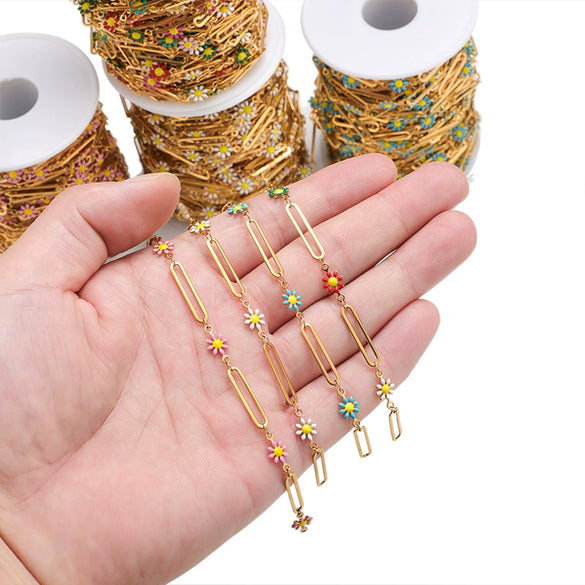 Wholesale Stainless Steel Dripping Oil Geometric Daisy Cross Chain Earrings Decoration