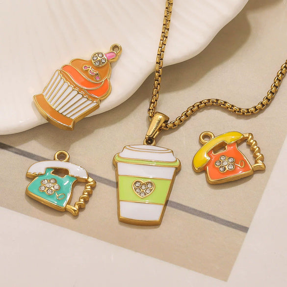 Wholesale Stainless Steel Dripping Oil Ice Cream Cup Phone Charm Pendant Jewelry Accessories