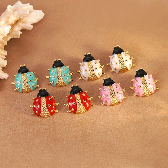 Wholesale Stainless Steel Dripping Oil Ladybug Insect Shape Earrings For Women