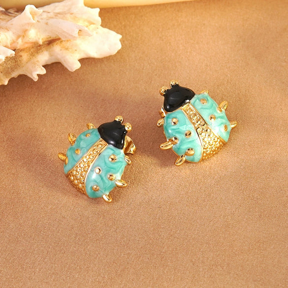 Wholesale Stainless Steel Dripping Oil Ladybug Insect Shape Earrings For Women
