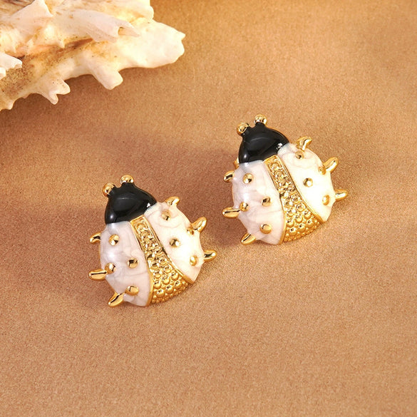 Wholesale Stainless Steel Dripping Oil Ladybug Insect Shape Earrings For Women