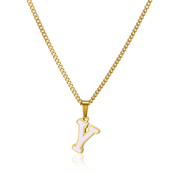 Wholesale Stainless Steel Dripping Oil Letters Necklace Pendant Accessories With Horse Whip Chain