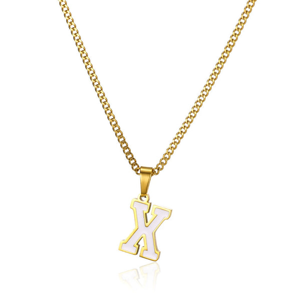 Wholesale Stainless Steel Dripping Oil Letters Necklace Pendant Accessories With Horse Whip Chain