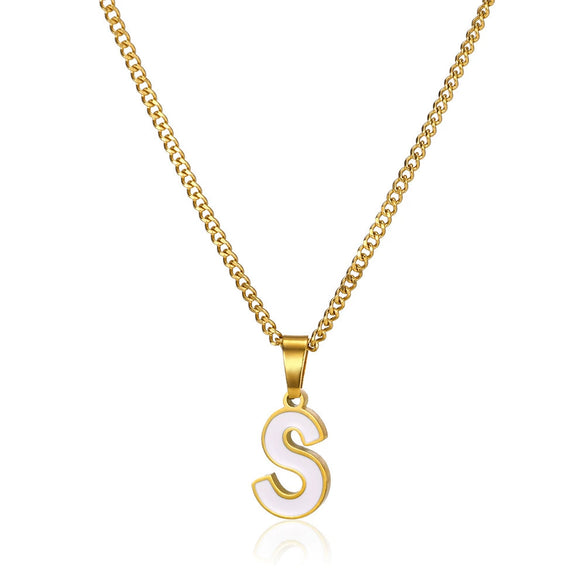 Wholesale Stainless Steel Dripping Oil Letters Necklace Pendant Accessories With Horse Whip Chain