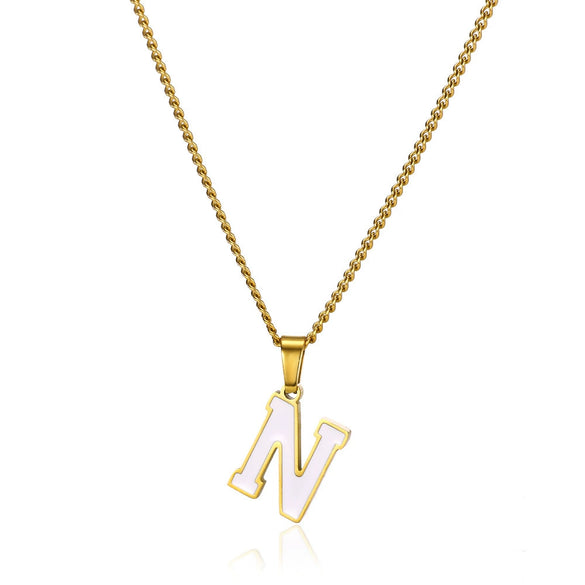 Wholesale Stainless Steel Dripping Oil Letters Necklace Pendant Accessories With Horse Whip Chain