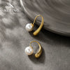 Wholesale Stainless Steel Drop Shape Electroplated Imitation Pearl Women's Earrings Highend Niche Design